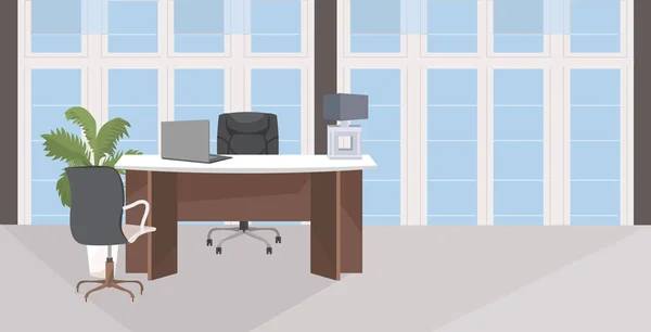 Стильное рабочее место с компьютерным монитором в офисе современный шкаф интерьер пустой нет места для людей с мебелью плоской горизонтальной — стоковый вектор