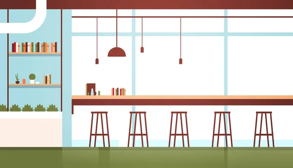 Modern Café interiör tom inga människor restaurang cafeteria design Flat horisontell — Stock vektor