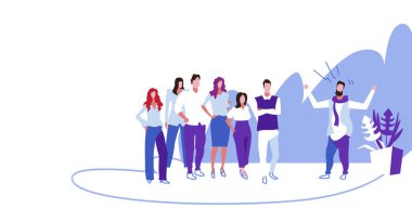 memnun olmayan işadamı patron sinirli işçi grubu kötü iş kavramı kızgın işveren çalışanlar ofis inteior kroki yatay tam uzunlukta bağırarak çığlık