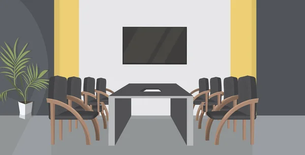 Kreativní spolupracovní skříň s konferenčním kulatým stolem prázdná žádná lidé setkání pokoj moderní pracovní plocha interiér plochý vodorovně — Stockový vektor