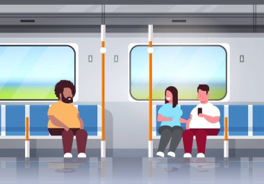 metro metro tren içinde şişman obez insanlar kilolu karışımı yarış yolcuları toplu taşıma obezite kavramı yatay düz tam uzunlukta oturan