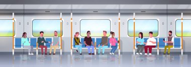 metro metro tren mix yarış yolcuları içinde insanlar toplu taşıma kavramı yatay düz tam uzunlukta oturan