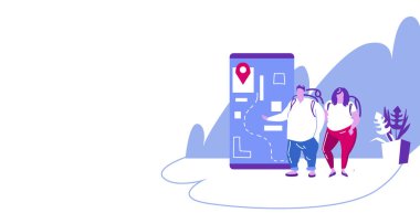 hedef kroki tam uzunlukta yatay bulmak için gps kullanarak akıllı telefon ekranında gezginler üzerinde konum işareti yürüyüş yolu ile mobil navigasyon uygulaması kullanarak turistler çift