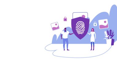parmak izi koruma kalkan gizlilik veri koruma ve güvenlik kavramı kroki tam uzunlukta yatay ile online mobil uygulama kullanarak adam kadın