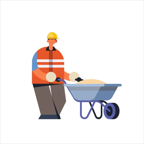 Budowlanych budowniczy facet hełm mężczyzna naciska piasek robotnik przemysłowy płaski stary zajęty — Wektor stockowy