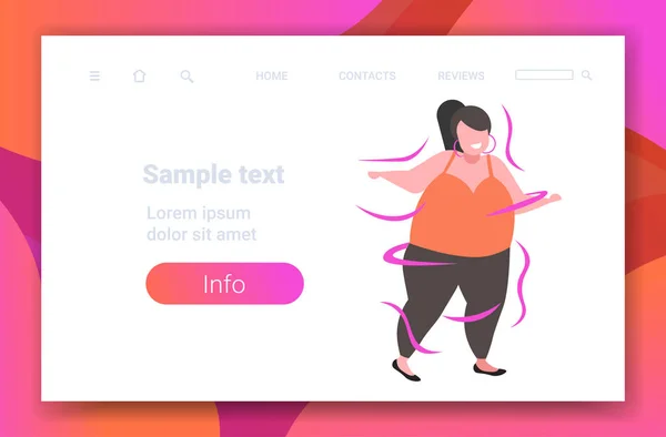 Fet fet kvinna dansar kvinnlig dansare övervikt flicka ha kul viktminskning fetma Concept platt full längd kopiera utrymme horisontell — Stock vektor