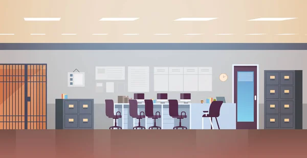 现代派出所或部门用家具空无人办公室室内平水平 — 图库矢量图片