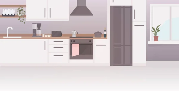 Moderne keuken interieur leeg geen mensen huis kamer met meubels horizontaal — Stockvector