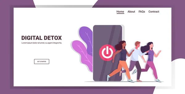 Orang kehabisan layar smartphone dengan matikan tombol detox secara digital dari konsep perangkat — Stok Ilustrasi Orang kehabisan layar smartphone dengan matikan tombol detox secara digital dari konsep perangkat Stok Ilustrasi