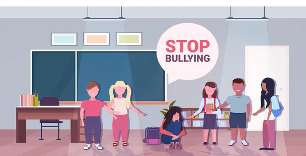 Anak sekolah yang diganggu oleh ras campuran kekerasan teman sekelas kecemasan sosial berhenti bullying konsep psikoterapi - Stok Vektor