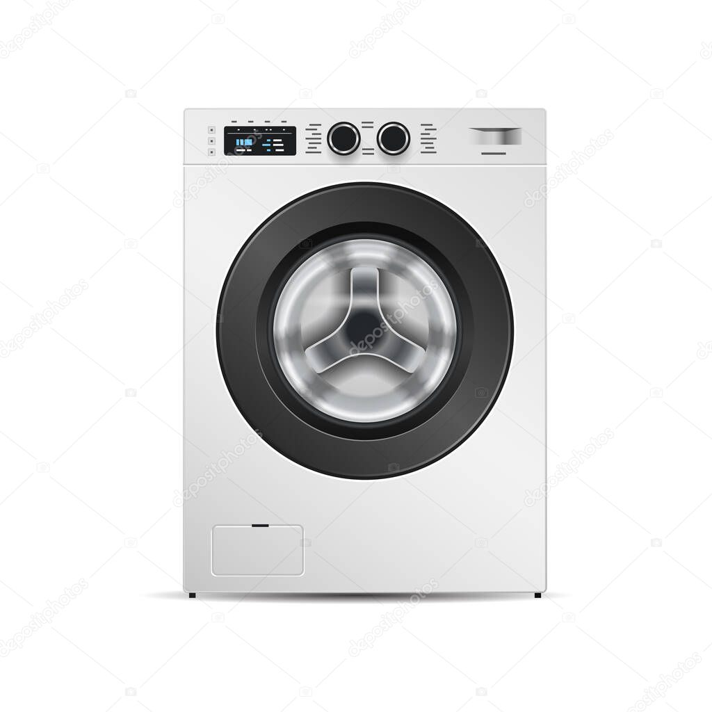 washing machine isolated on white background front view of steel washer domestic household appliance