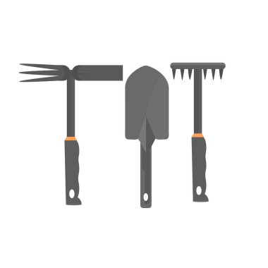 farklı bahçe aletleri koyun çeşitli bahçe ekipmanları tırmık ve kürek izole