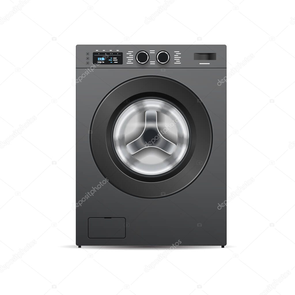 washing machine isolated on white background front view of steel washer domestic household appliancewashing machine isolated on white background front view of steel washer domestic household appliance