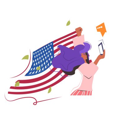 Irkçı ayrımcılığa karşı akıllı telefon kampanyası kullanan bayrak taşıyan kadın protestocu siyahların hayatı önemli