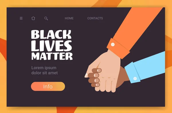 Negro vidas materia multirracial pareja cogido de la mano campaña contra la discriminación racial — Vector de stock