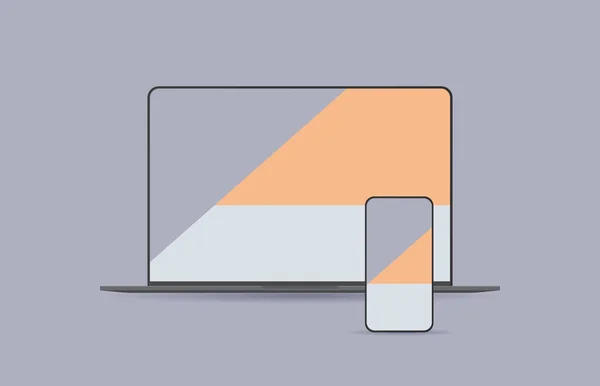Moderner Laptop und Smartphone mit farbigen Bildschirmen, realistisches Geräte- und Gerätekonzept — Stockvektor