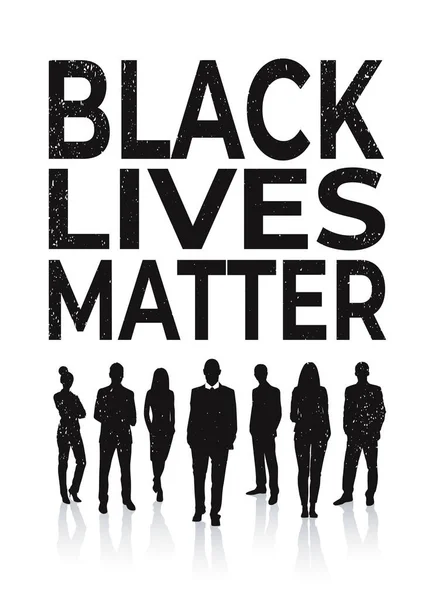 Black lives matter banner άνθρωποι σιλουέτα εκστρατεία ευαισθητοποίησης κατά των φυλετικών διακρίσεων στο σκούρο χρώμα του δέρματος — Διανυσματικό Αρχείο