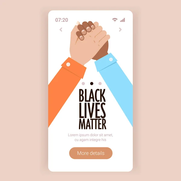 Schwarze Leben sind wichtig, multirassische Paare halten Hand in Hand Kampagne gegen Rassendiskriminierung — Stockvektor