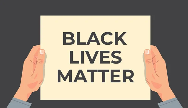 Mãos segurando vidas negras assunto banner campanha de conscientização contra a discriminação racial da cor da pele escura — Vetor de Stock