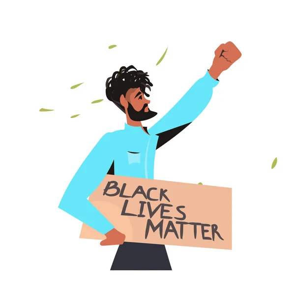 Afro-amerikai férfi fekete életet tart anyag banner kampány a faji megkülönböztetés ellen — Stock Vector