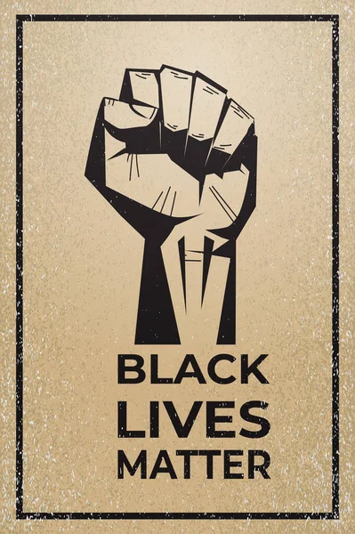 Black lives matter banner raised up fist awareness campaign against racial discrimination of dark skin color — Stock Vector
