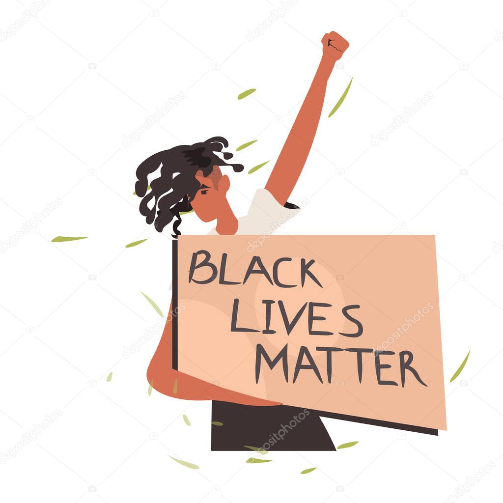 african american woman holding black lives matter banner campaign against racial discrimination