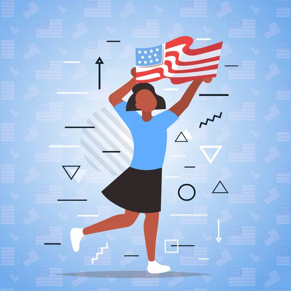 Женщина держит флаг США черный жизни имеет значение информационная кампания против расовой дискриминации — стоковый вектор