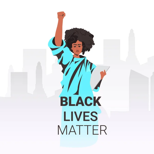 Οι ζωές των μαύρων έχουν να κάνουν με την Αφροαμερικανική γυναίκα που κρατά ψηλά την πρώτη εκστρατεία κατά των φυλετικών διακρίσεων — Διανυσματικό Αρχείο