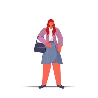 Moda kadını modaya uygun kıyafetlerle poz veriyor kadın çizgi film karakteri tam boy poz veriyor