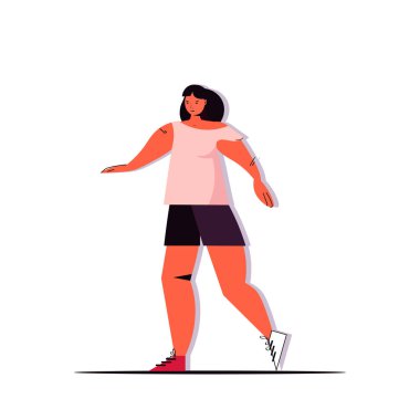 Fiziksel egzersiz yapan kız sağlıklı yaşam tarzı kilo verme konsepti kadın çizgi film karakteri tam boy