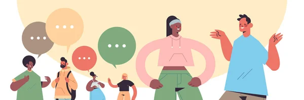 Mix race mensen bespreken tijdens de vergadering chat zeepbel communicatie digitale detox ontspanning concept — Stockvector