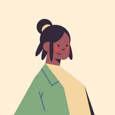 Sevimli Afro-Amerikan kadın kameraya bakıyor gülümseyen kız Avatar kadın karakter portresi