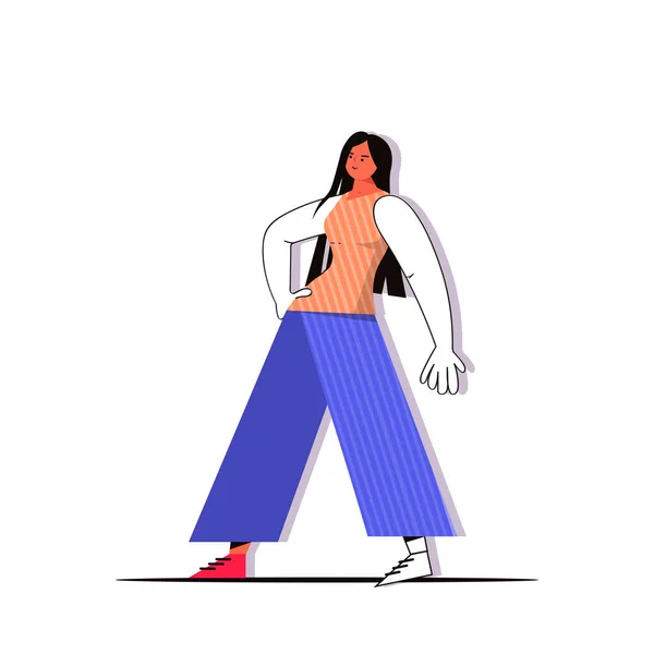 Modelo de mulher de moda posando em roupas da moda casual personagem de desenho animado feminino em pé pose comprimento total — Vetor de Stock