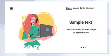 Çekici bir kadın dizüstü bilgisayar kullanıyor güzel kız model modaya uygun giyiniyor kadın çizgi film karakteri portresi