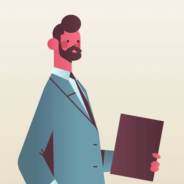 Hombre de negocios que sostiene la carpeta hombre de negocios oficinista en traje formal retrato de personaje de dibujos animados masculinos — Archivo Imágenes Vectoriales