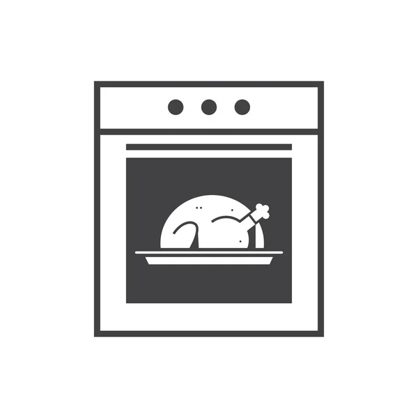 Kuchyně sporák linka ikona trouba s pečeným krocanem uvnitř domácí spotřebiče koncept — Stockový vektor
