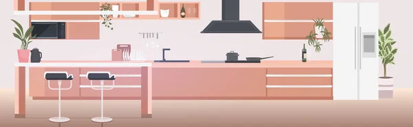 Cocina moderna interior vacío no personas habitación de la casa con muebles horizontales — Archivo Imágenes Vectoriales