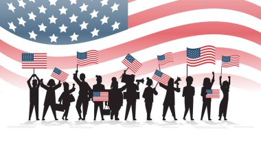 ABD bayrakları taşıyan siluetler bağımsızlık gününü kutluyor 4 Temmuz bayrağı