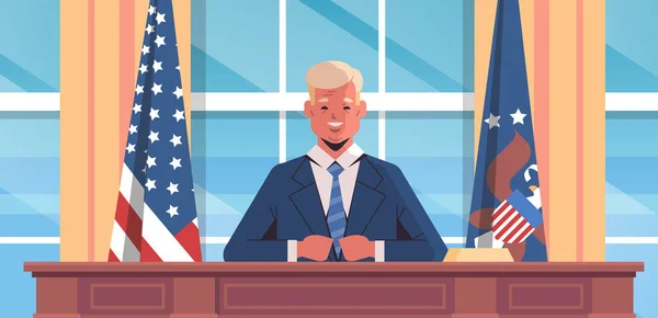 ホワイトハウスの楕円形のオフィスの人々に話す7月4日のお祝いの米国大統領 — ストックベクタ