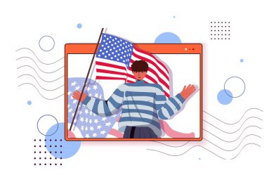 Amerika 'nın 4 Temmuz bağımsızlık gününü kutlayan bayrak tutan adam.