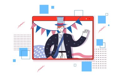 4 Temmuz Amerika 'nın bağımsızlık gününü kutlayan şapkalı adam.