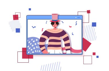 4 Temmuz Amerika 'nın bağımsızlık gününü kutlayan şapkalı adam.