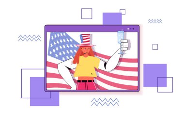 Amerika 'nın 4 Temmuz bağımsızlık gününü kutlamak için şampanya içen şenlikli kadın.