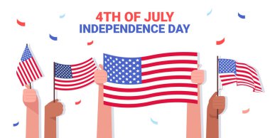 Amerika 'nın 4 Temmuz bağımsızlık gününü kutlayan insanların bayraklarını tutan ırk ellerini karıştır.