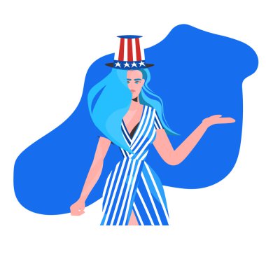 4 Temmuz Amerika 'nın bağımsızlık günü kutlamaları bayrağı taşıyan şapkalı kadın.