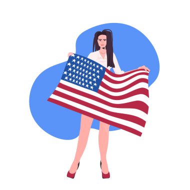 Amerika 'nın 4 Temmuz bağımsızlık günü bayrağını tutan kadın.