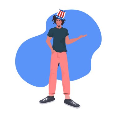 ABD şapkalı adam 4 Temmuz Amerika 'nın bağımsızlık gününü kutluyor.