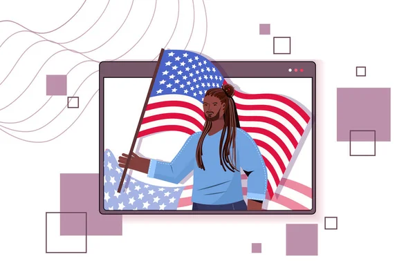 Африканский американец с флагом США празднует День независимости 4 июля — стоковый вектор
