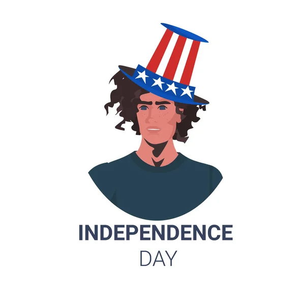 Homem nos EUA chapéu festivo celebrando 4 de julho conceito de celebração do dia da independência americana — Vetor de Stock