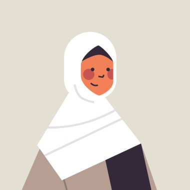 Geleneksel giysiler içindeki Arap kadın gülümseyen Arap kız Avatar kadın çizgi film karakteri portresi